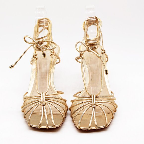 Porte & Paire Net-a-porter Gold Metallic Leather Sandals Lace Up Strappy 39 $280 - Picture 4 of 16